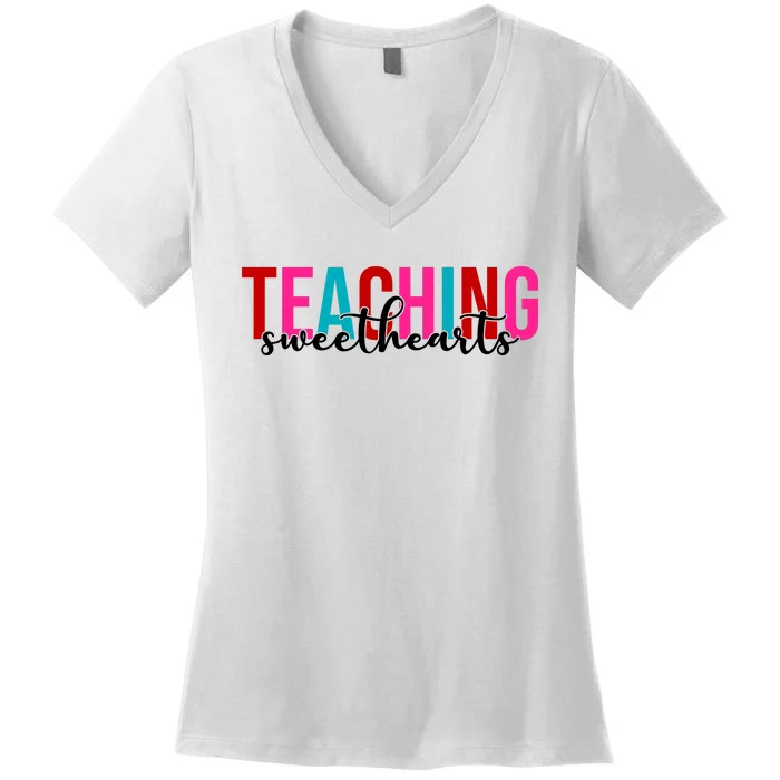 Teaching Sweethearts Colorful Teacher Women's V-Neck T-Shirt