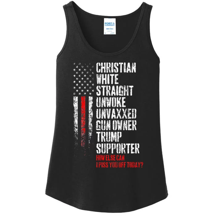 Trump Supporter Christian White Straight Unwoke Unvaxxed Ladies Essential Tank