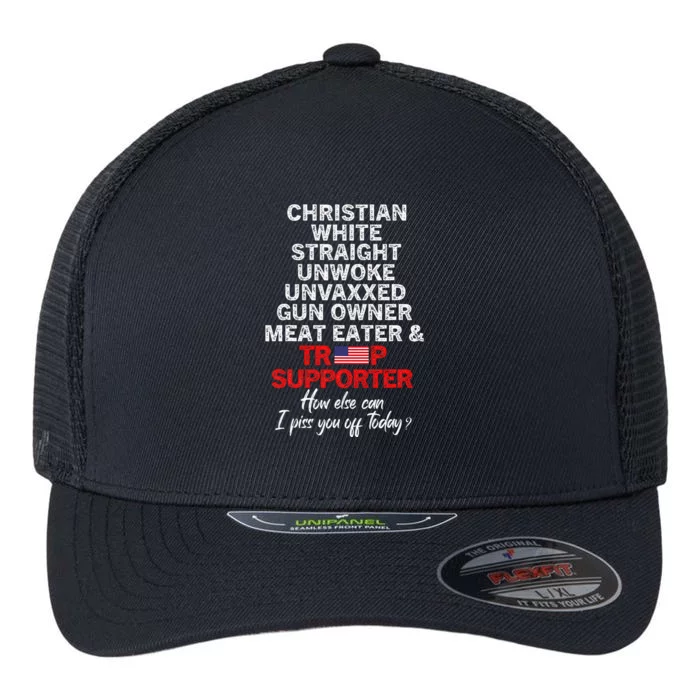 Trump Supporter Christian White Straight Unwoke Unvaxxed Flexfit Unipanel Trucker Cap