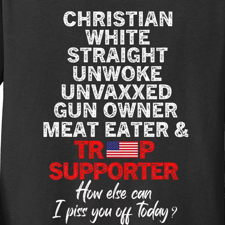 Trump Supporter Christian White Straight Unwoke Unvaxxed Kids Long Sleeve Shirt