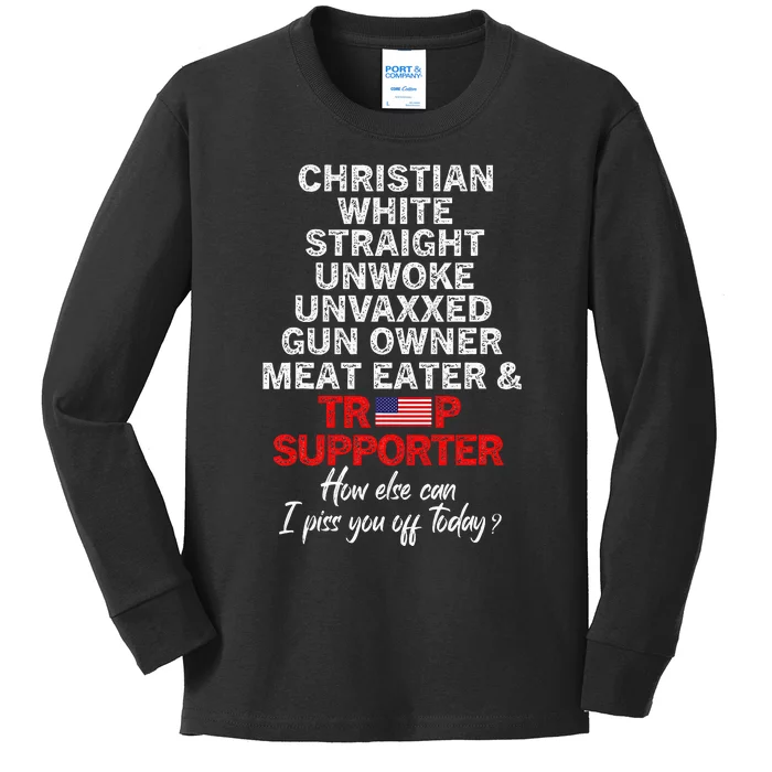 Trump Supporter Christian White Straight Unwoke Unvaxxed Kids Long Sleeve Shirt