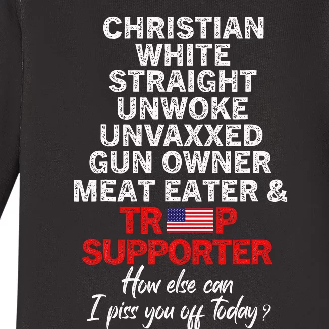 Trump Supporter Christian White Straight Unwoke Unvaxxed Baby Long Sleeve Bodysuit