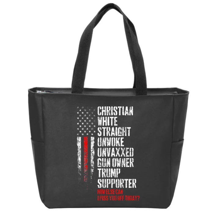 Trump Supporter Christian White Straight Unwoke Unvaxxed Zip Tote Bag