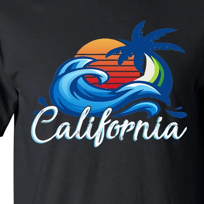 Tropical Sunset Cali Beach Waves Surfing USA California Tall T-Shirt