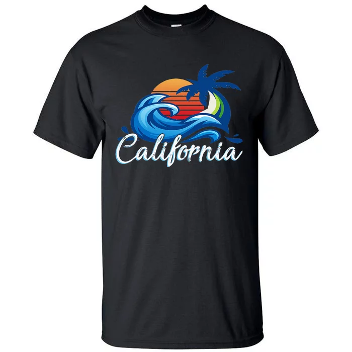 Tropical Sunset Cali Beach Waves Surfing USA California Tall T-Shirt