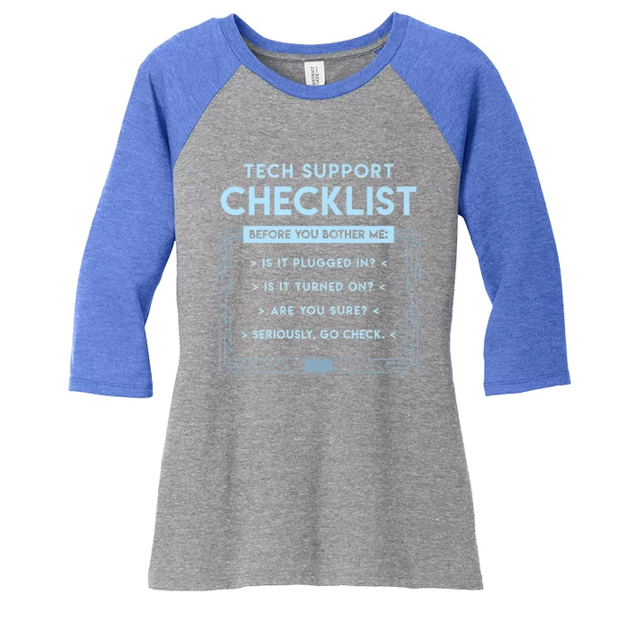 Tech Support Checklist Funny Computer Geek Sysadmin Gift Women's Tri-Blend 3/4-Sleeve Raglan Shirt