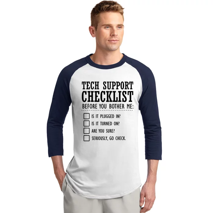 Tech Support Checklist Funny Computer Geek Sysadmin Gift Baseball Sleeve Shirt