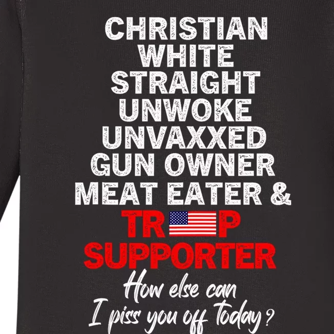 Trump Supporter Christian White Straight Unwoke Unvaxxed Baby Long Sleeve Bodysuit