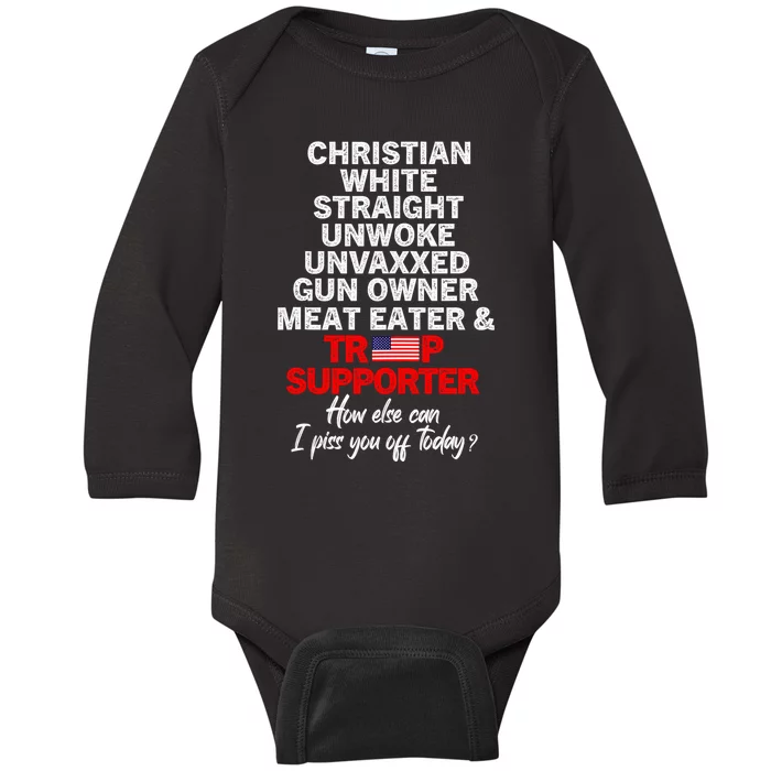 Trump Supporter Christian White Straight Unwoke Unvaxxed Baby Long Sleeve Bodysuit