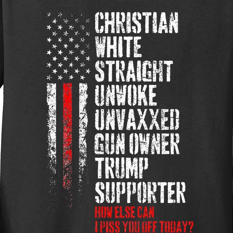 Trump Supporter Christian White Straight Unwoke Unvaxxed Kids Long Sleeve Shirt