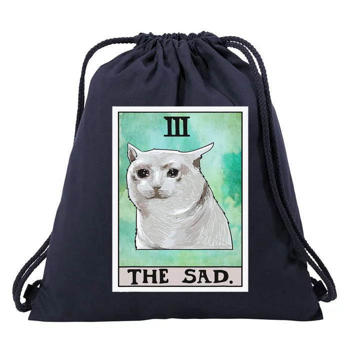 The Sad Cat Tarot Card Funny Meme Drawstring Bag