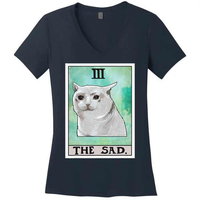 The Sad Cat Tarot Card Funny Meme Women's V-Neck T-Shirt