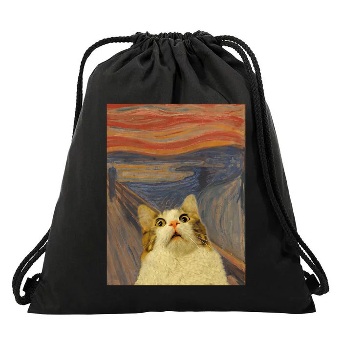 The Scream Cat Funny Classic Painting Drawstring Bag