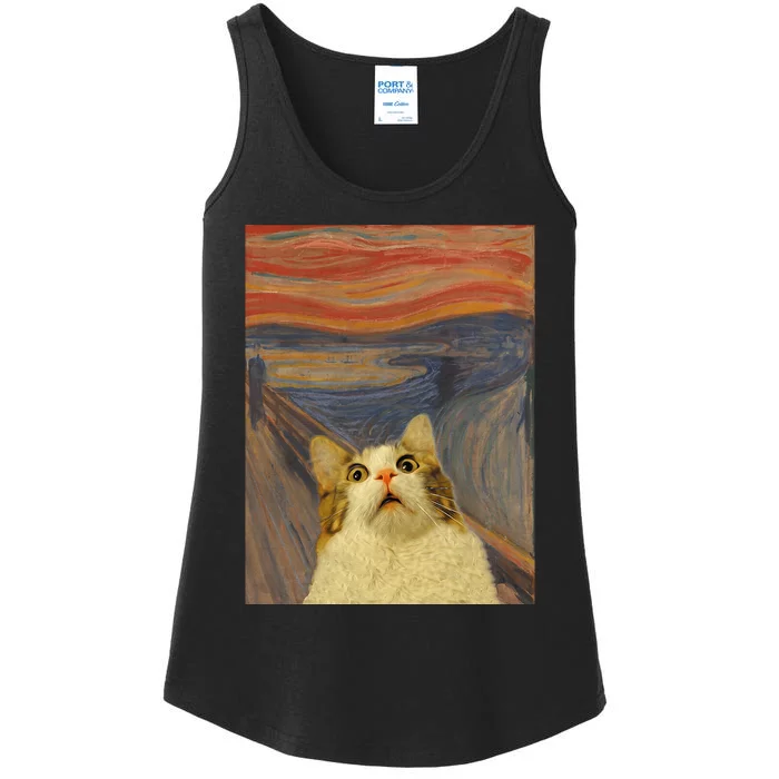 The Scream Cat Funny Classic Painting Ladies Essential Tank