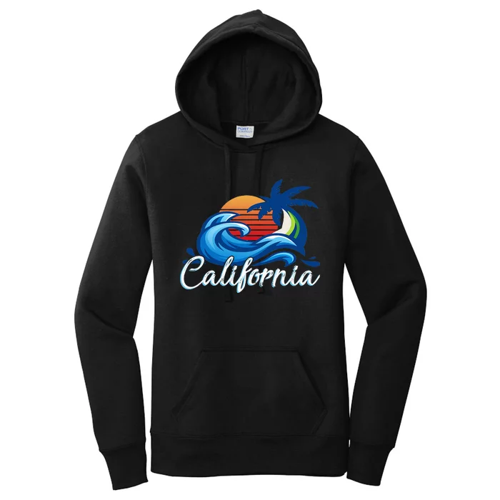 Tropical Sunset Cali Beach Waves Surfing Usa California Women's Pullover Hoodie