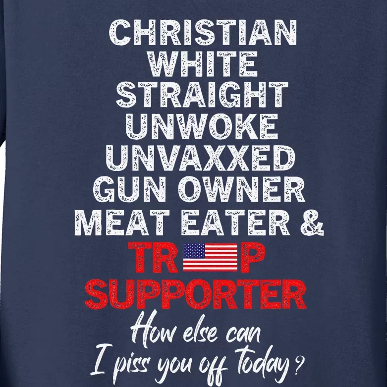 Trump Supporter Christian White Straight Unwoke Unvaxxed Kids Long Sleeve Shirt