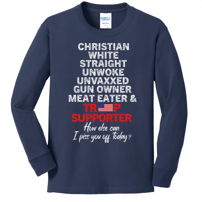 Trump Supporter Christian White Straight Unwoke Unvaxxed Kids Long Sleeve Shirt