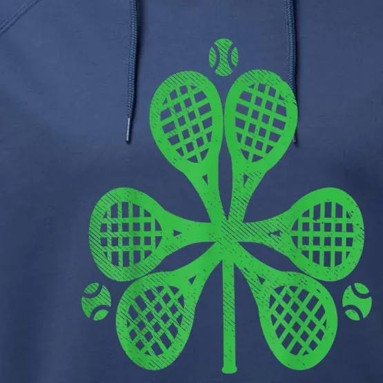 Tennis Shamrock Clover St Patricks Day Celebration Gift Performance Fleece Hoodie