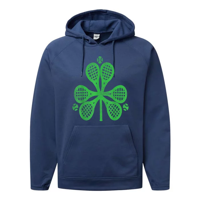 Tennis Shamrock Clover St Patricks Day Celebration Gift Performance Fleece Hoodie