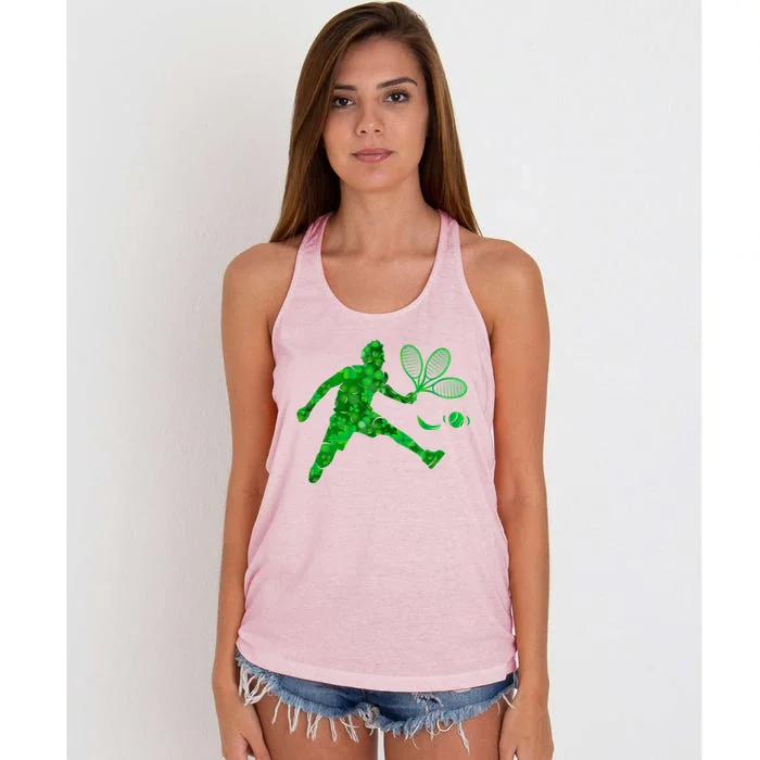 Tennis Shamrock Clover St Patricks Day Tennis Player Coach Gift Women's Knotted Racerback Tank