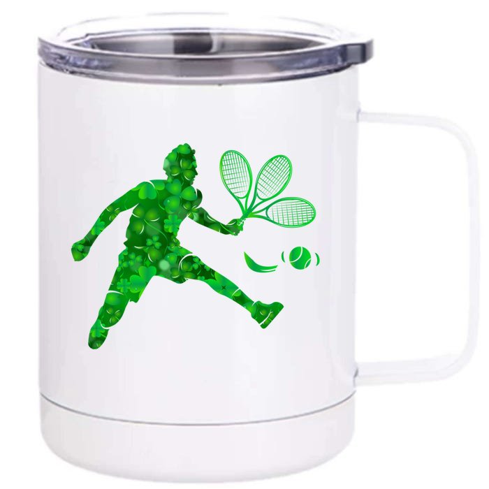 Tennis Shamrock Clover St Patricks Day Tennis Player Coach Gift Front & Back 12oz Stainless Steel Tumbler Cup