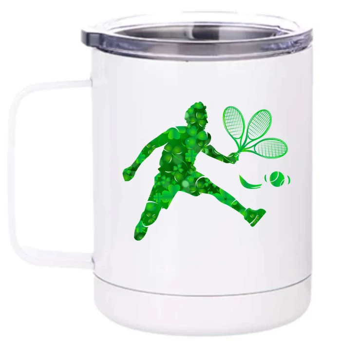 Tennis Shamrock Clover St Patricks Day Tennis Player Coach Gift Front & Back 12oz Stainless Steel Tumbler Cup