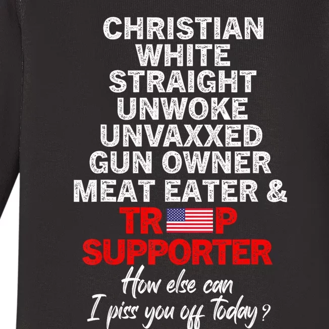 Trump Supporter Christian White Straight Unwoke Unvaxxed Baby Long Sleeve Bodysuit