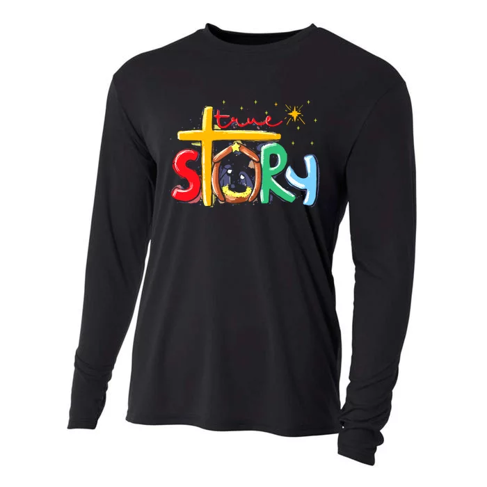 True Story Christmas Nativity Jesus Christian Cooling Performance Long Sleeve Crew