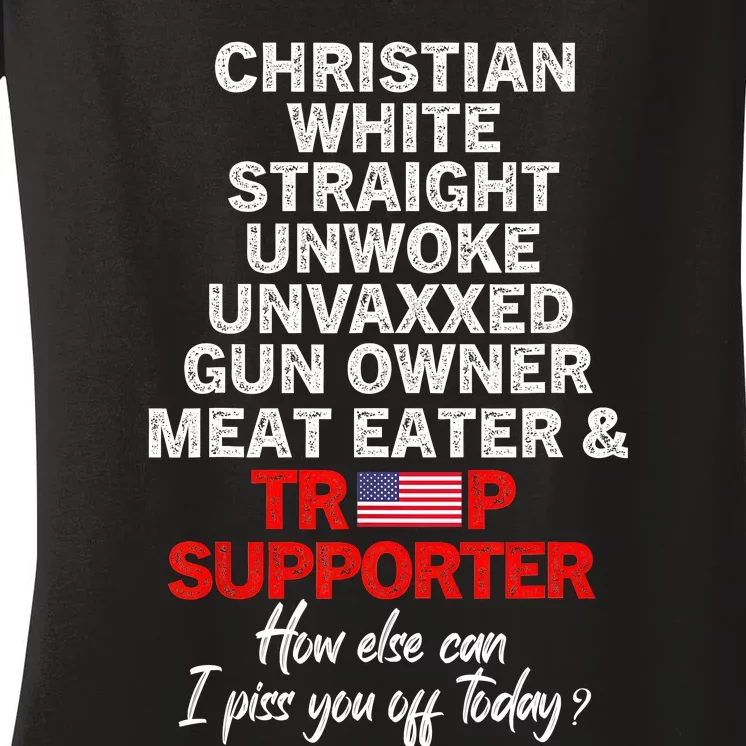 Trump Supporter Christian White Straight Unwoke Unvaxxed Women's V-Neck T-Shirt