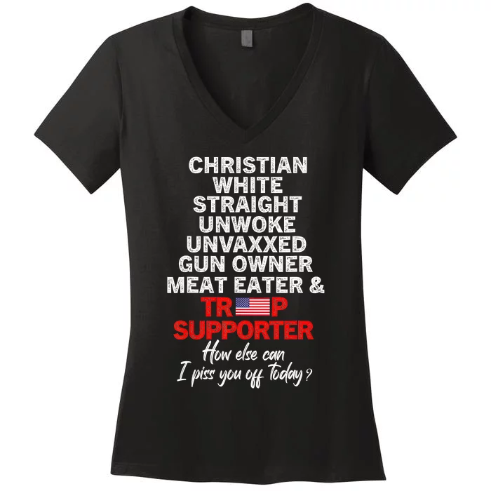 Trump Supporter Christian White Straight Unwoke Unvaxxed Women's V-Neck T-Shirt