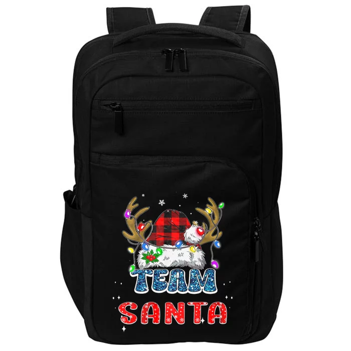 Team Santa Claus Hat Buffalo Plaid Christmas Matching Family Impact Tech Backpack