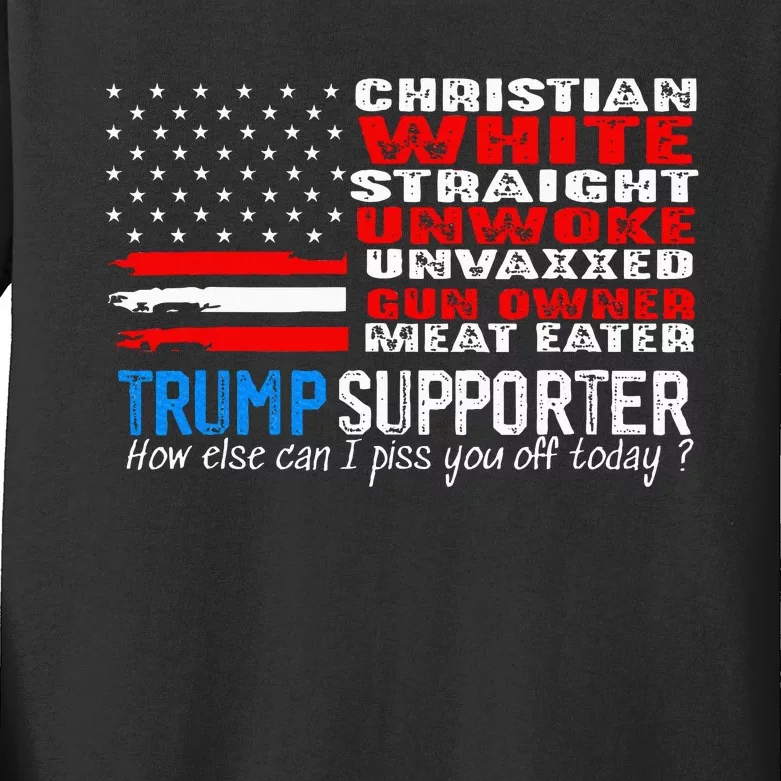 Trump Supporter Christian White Straight Unwoke Unvaxxed Kids Long Sleeve Shirt