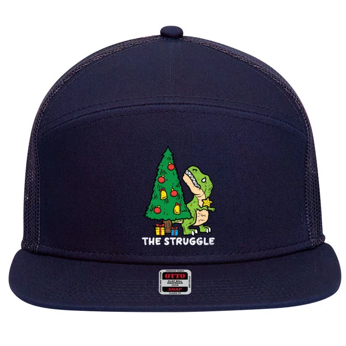 The Struggle Cute Trex Dino Funny Christmas Toddler Boys Gift 7 Panel Mesh Trucker Snapback Hat