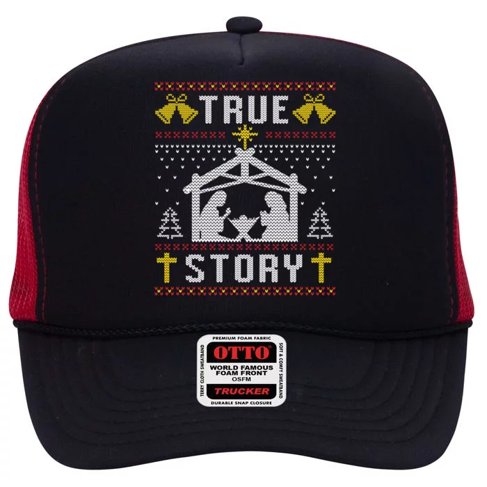 True Story Christmas Nativity Jesus Christian Christmas Ugly Gift High Crown Mesh Trucker Hat