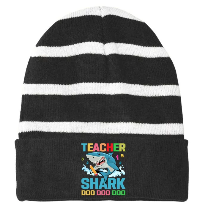 Teacher Shark Doo Doo Doo Back To School Striped Beanie with Solid Band