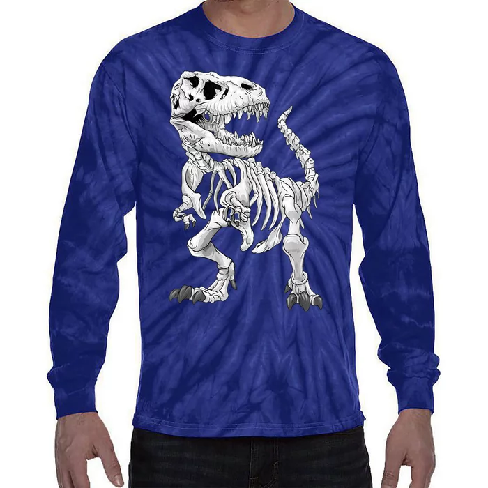 T-Rex Skeleton Dino bones paleontologist Fossil Dinosaur Tie-Dye Long Sleeve Shirt