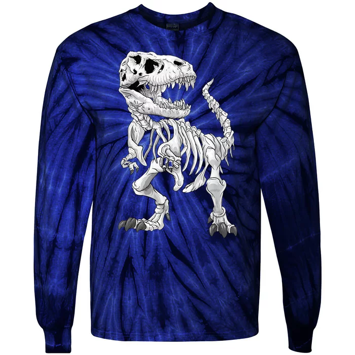 T-Rex Skeleton Dino bones paleontologist Fossil Dinosaur Tie-Dye Long Sleeve Shirt