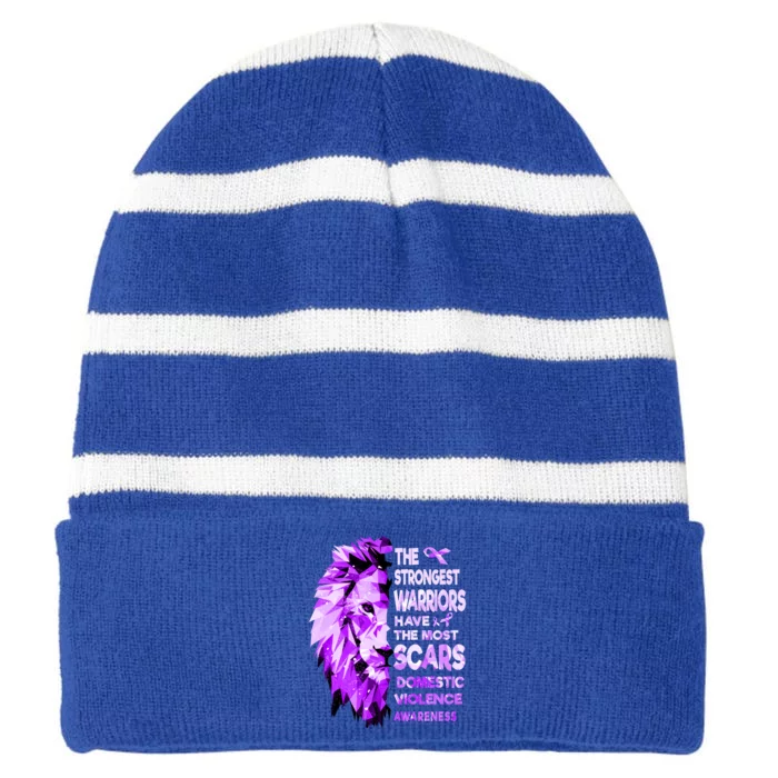 The Strongest Domestic Violence Warriors Have The Most Scars Funny Gift Striped Beanie with Solid Band