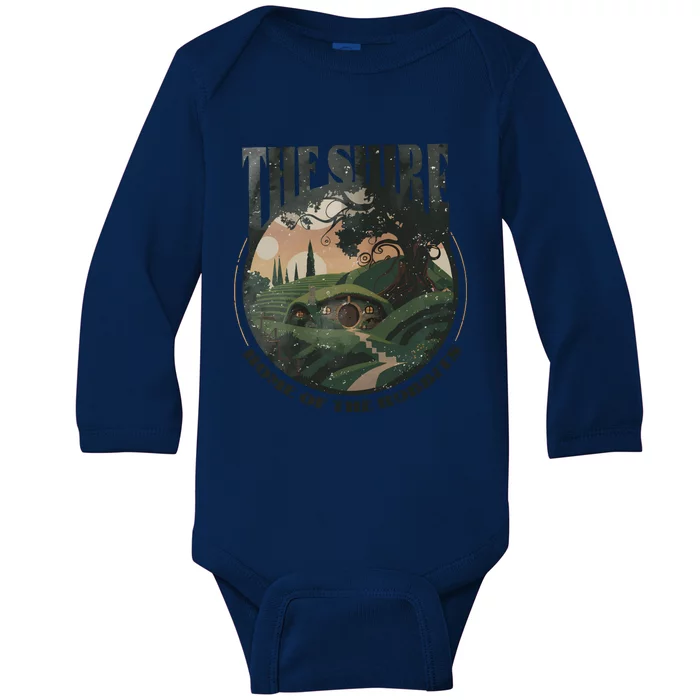 The Shire Distressed Fantasy Merch Tolkien Aragorn Frodo Baggin Baby Long Sleeve Bodysuit