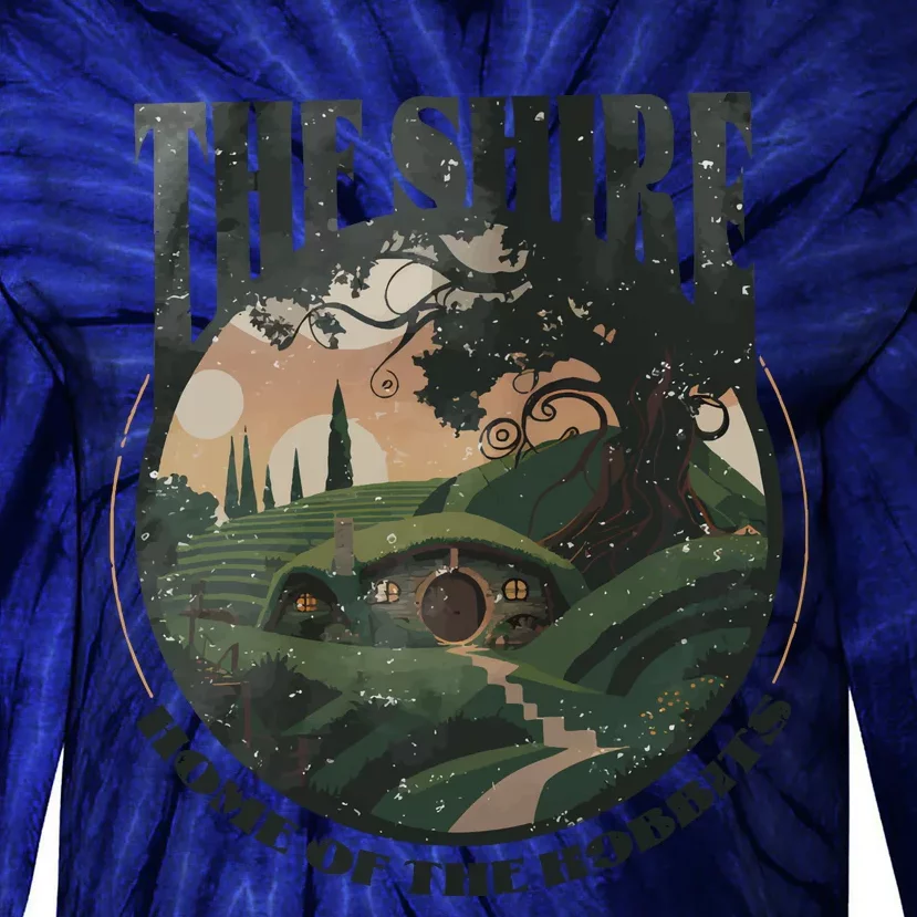 The Shire Distressed Fantasy Merch Tolkien Aragorn Frodo Baggin Tie-Dye Long Sleeve Shirt