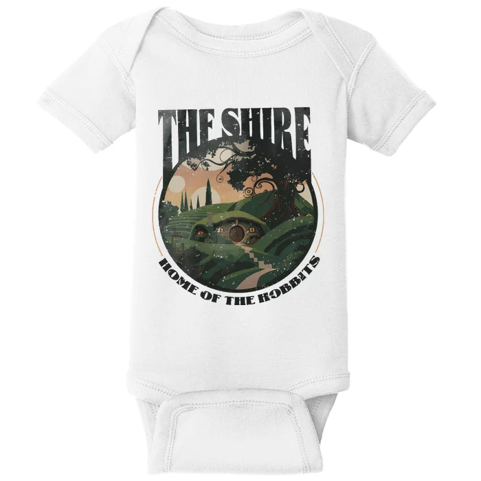 The Shire Distressed Fantasy Merch Tolkien Aragorn Frodo Baggin Baby Bodysuit