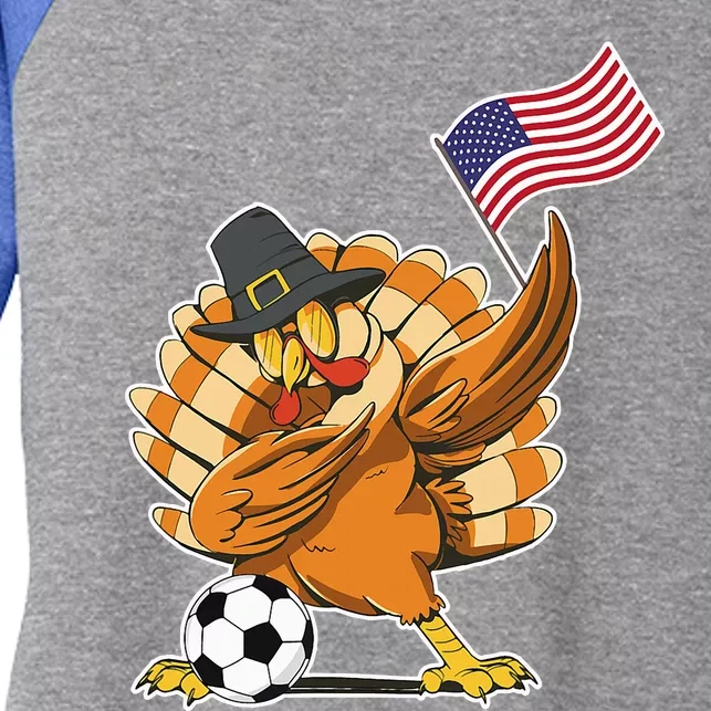 Thanksgiving Soccer  Dabing Turkey USA Soccer Ball Women's Tri-Blend 3/4-Sleeve Raglan Shirt