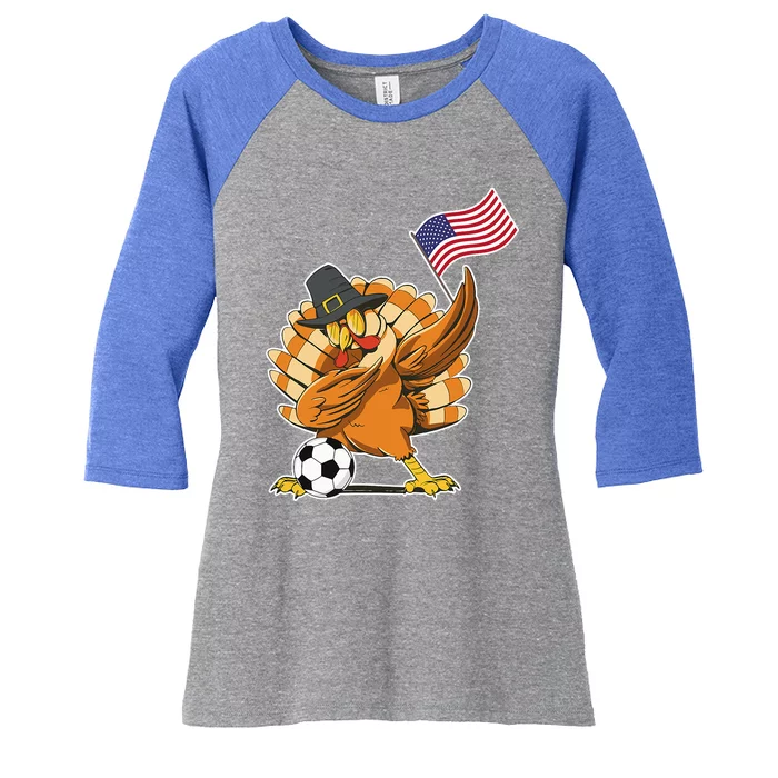 Thanksgiving Soccer  Dabing Turkey USA Soccer Ball Women's Tri-Blend 3/4-Sleeve Raglan Shirt