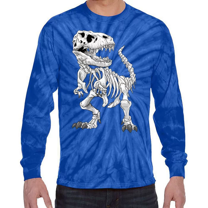 TRex Skeleton Dino Bones Paleontologist Fossil Dinosaur Funny Gift Tie-Dye Long Sleeve Shirt