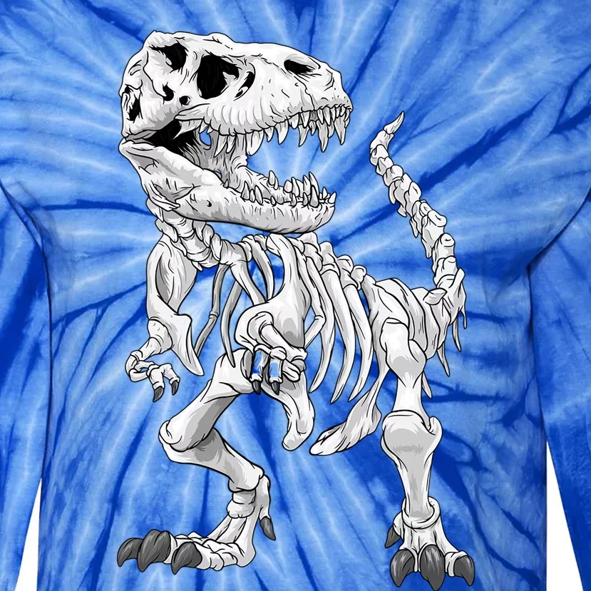 TRex Skeleton Dino Bones Paleontologist Fossil Dinosaur Funny Gift Tie-Dye Long Sleeve Shirt