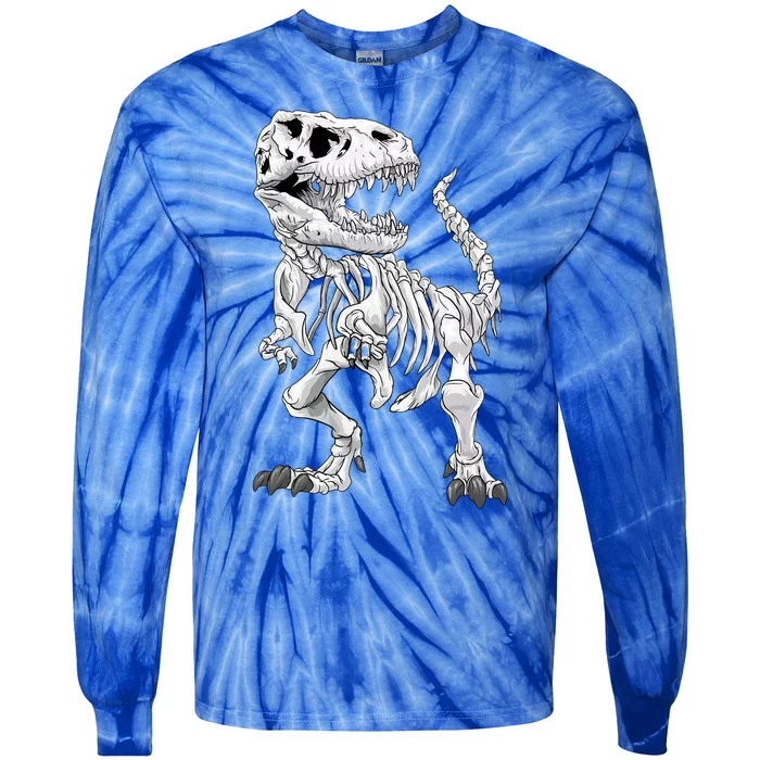 TRex Skeleton Dino Bones Paleontologist Fossil Dinosaur Funny Gift Tie-Dye Long Sleeve Shirt