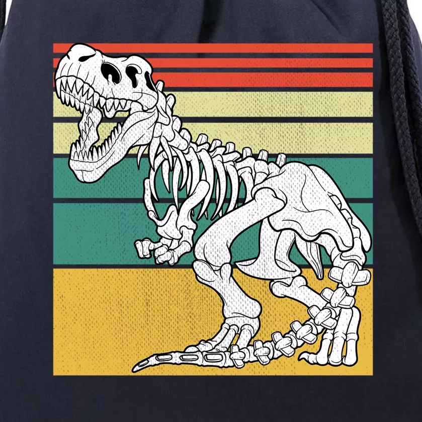 TRex Skeleton Dinosaur Retro Sunset Funny TRex Great Gift Drawstring Bag