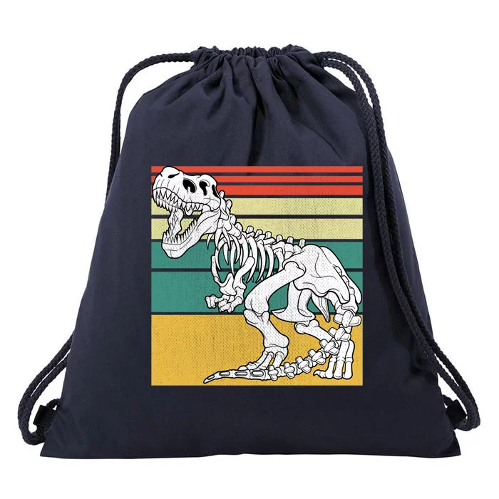 TRex Skeleton Dinosaur Retro Sunset Funny TRex Great Gift Drawstring Bag