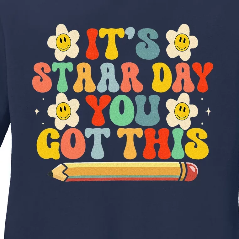 Test Staar Day You Got This Teacher Retro Groovy Testing Day Ladies Long Sleeve Shirt