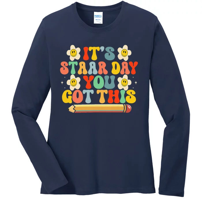 Test Staar Day You Got This Teacher Retro Groovy Testing Day Ladies Long Sleeve Shirt